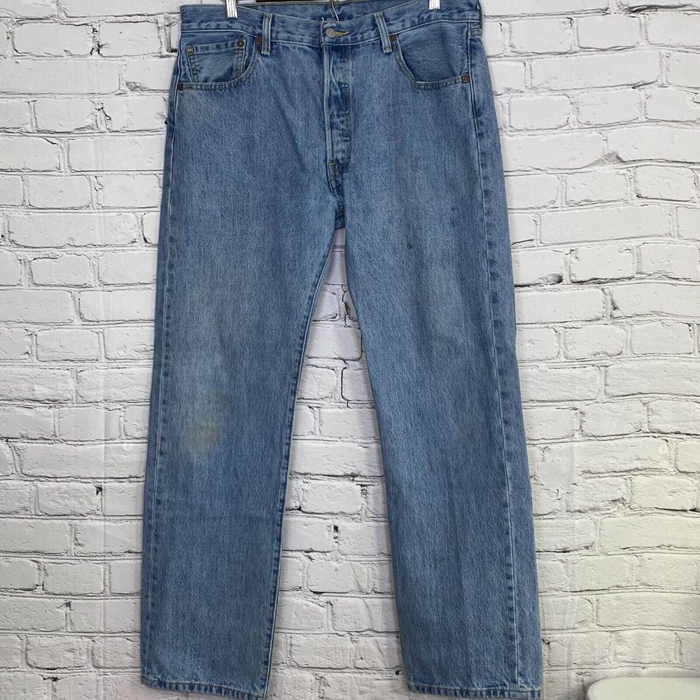 Levis 501xx 36x32 Denim Jeans Button Fly Light Wash Straight Leg Made in Mexico